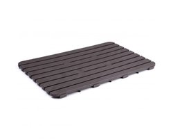 Doucheplatform, polypropyleen kunststof, houtlook, antislip, zonwering, met rubberen noppen, donkerbruin. Afmetingen 80 x 50 cm
