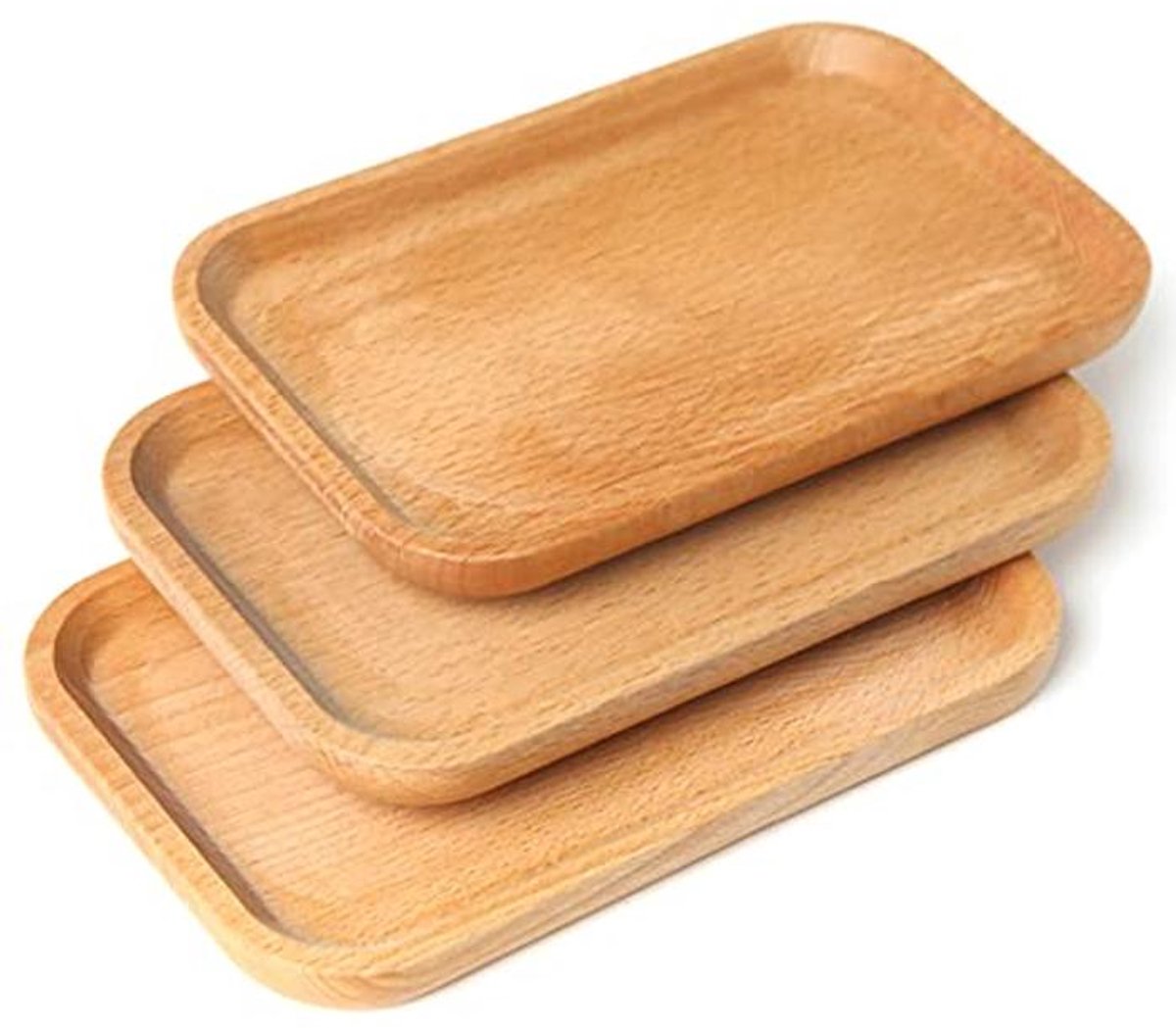 3-Pack 8x5 Inch Serveerschaal voor Voedsel - Rechthoekige Houten Dienbladen