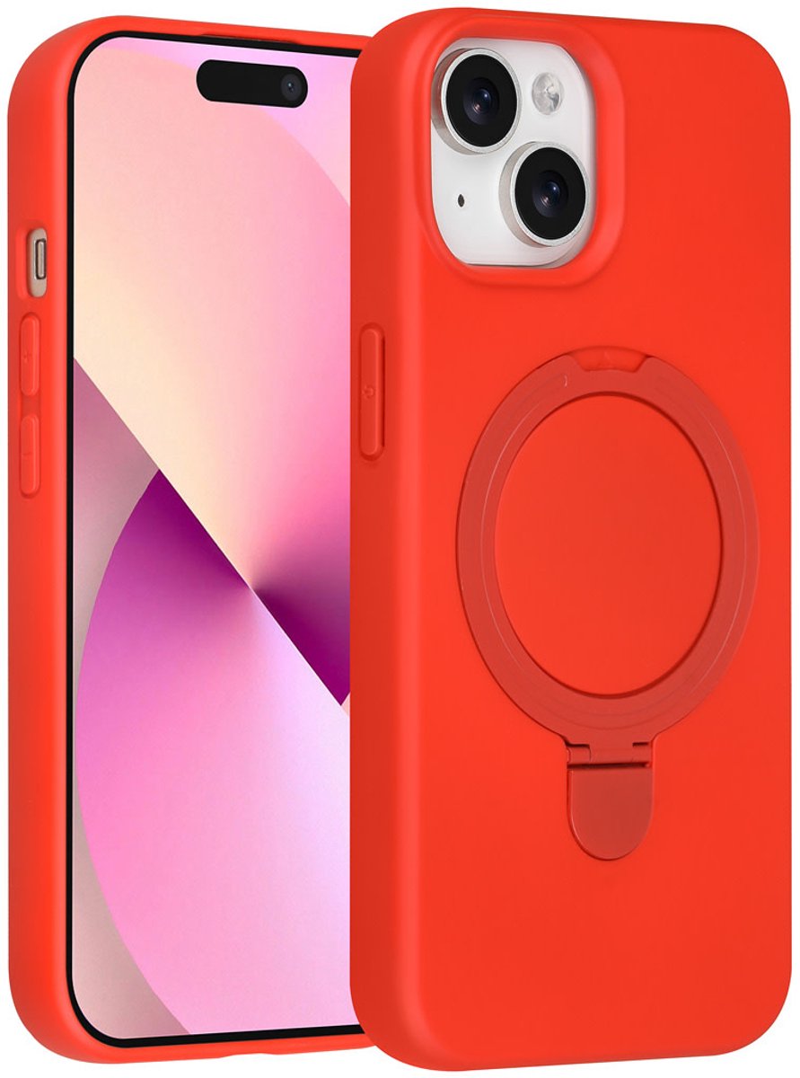 TUNIQ telefoonhoesje voor Apple iPhone 15 - MagSafe met ringstand en koord - Rood