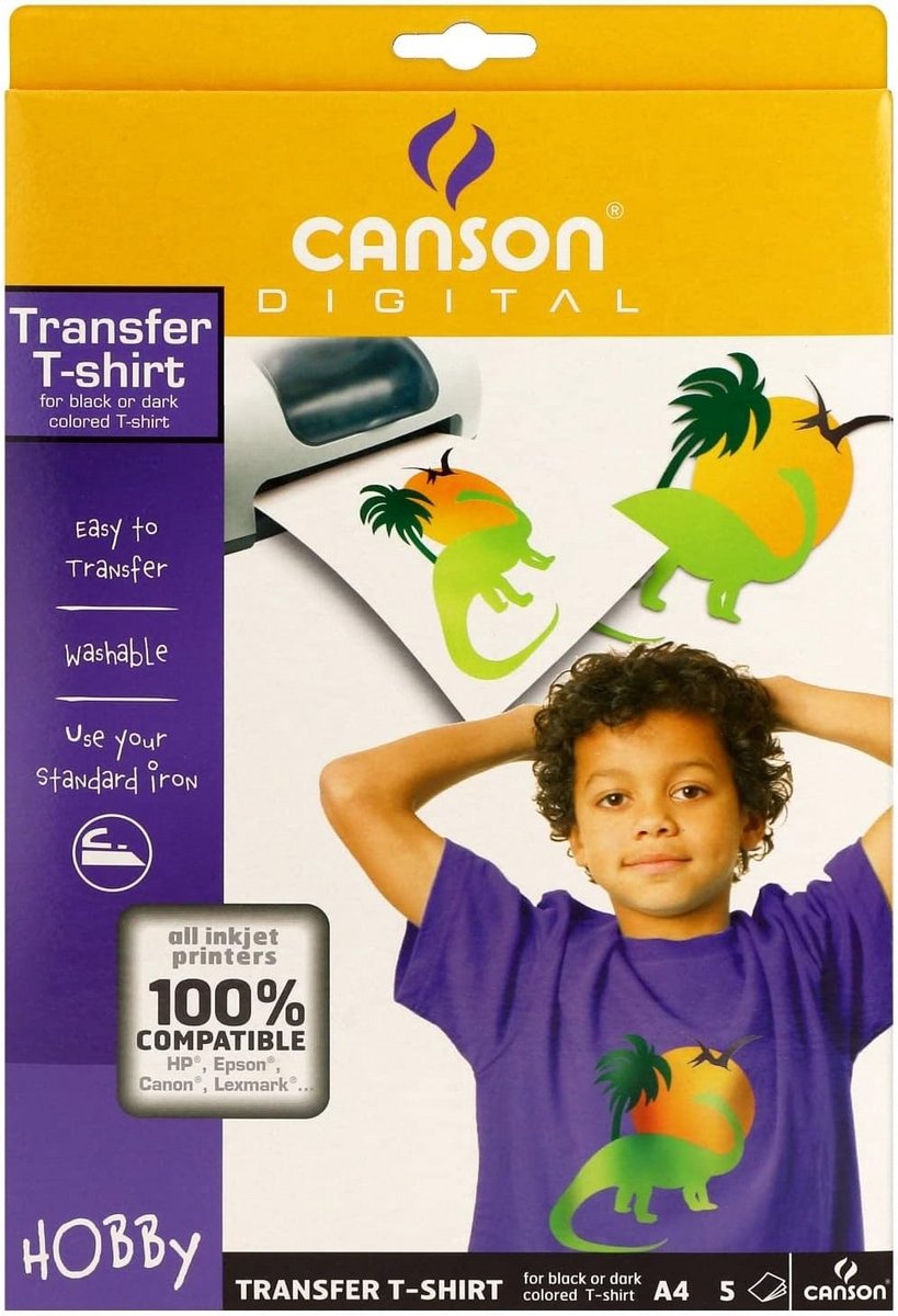 Transferpapier voor T-shirts, zwart, A4, 5 vellen