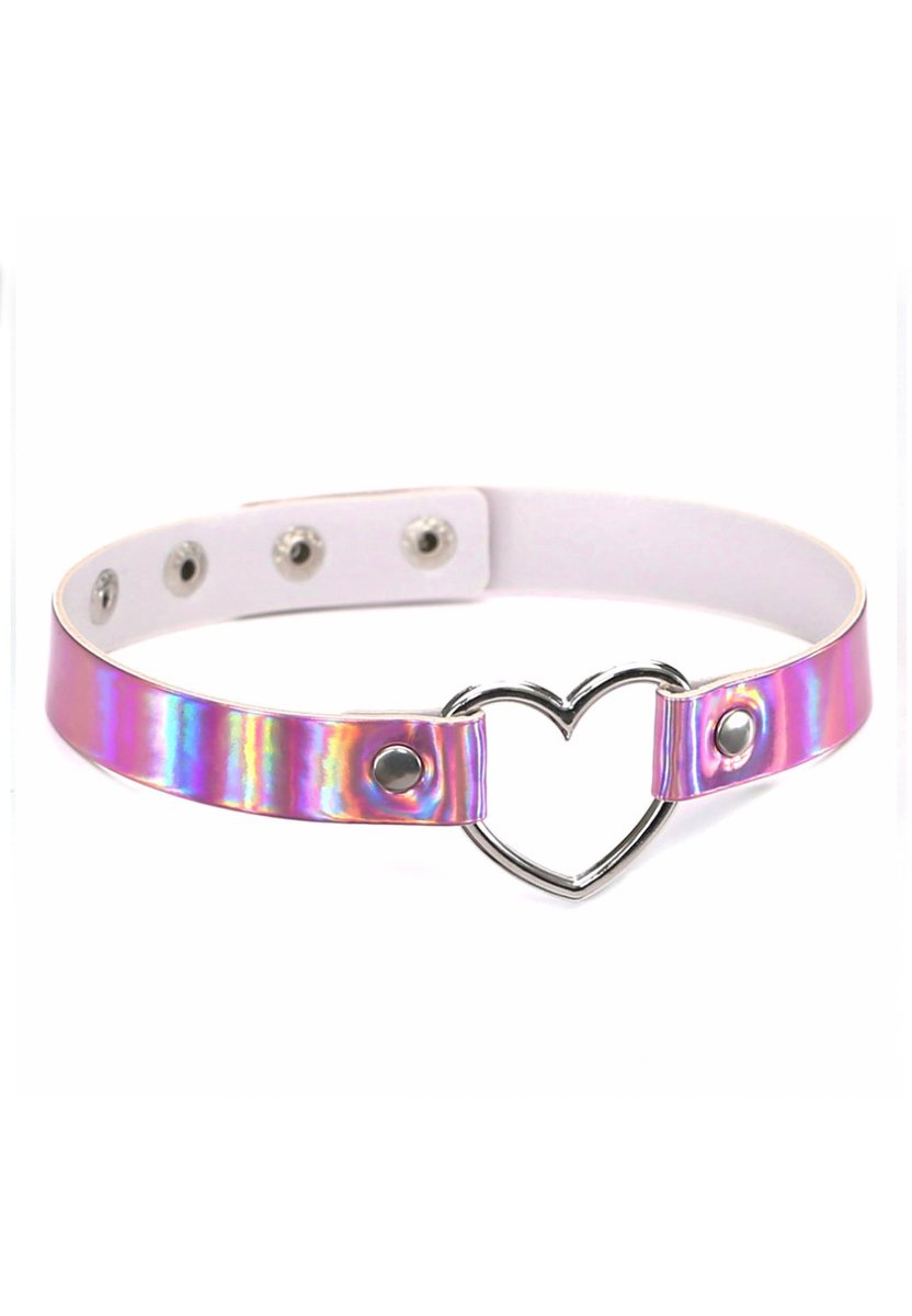 KIMU® Choker Iridescent Roze Hartje - Holografisch Collar Ketting Sexy Festival