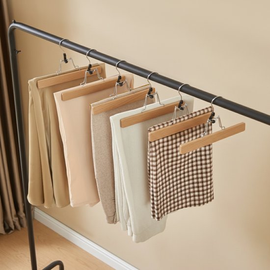 Lot de 12 cintres pour pantalons ou jupes en bois massif - Avec protection antidérapante en feutre à l'intérieur - couleur bois naturel