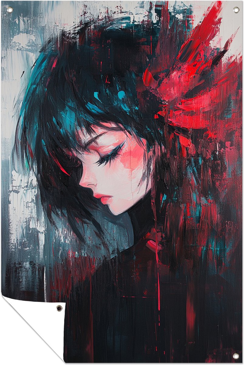 Meisje profiel - Buiten - Schuttingdoek - Tuinposter - 80x120 cm