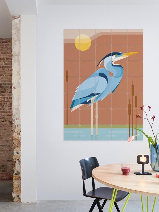 IXXI Héron bleu, Elke Uijtewaal - 80 x 100 cm - Système d'accrochage inclus - Grande décoration murale et affiche - Coloré, Illustrations, Design graphique