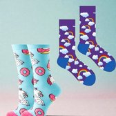 Happy Socks Cadeauset 2 Paar – Unicorn & Rainbow Sokken – Katoen – Grappige Sokken – Universele maten - Origineel Cadeau voor Verjaardag & Feestdagen – Maat 36-45