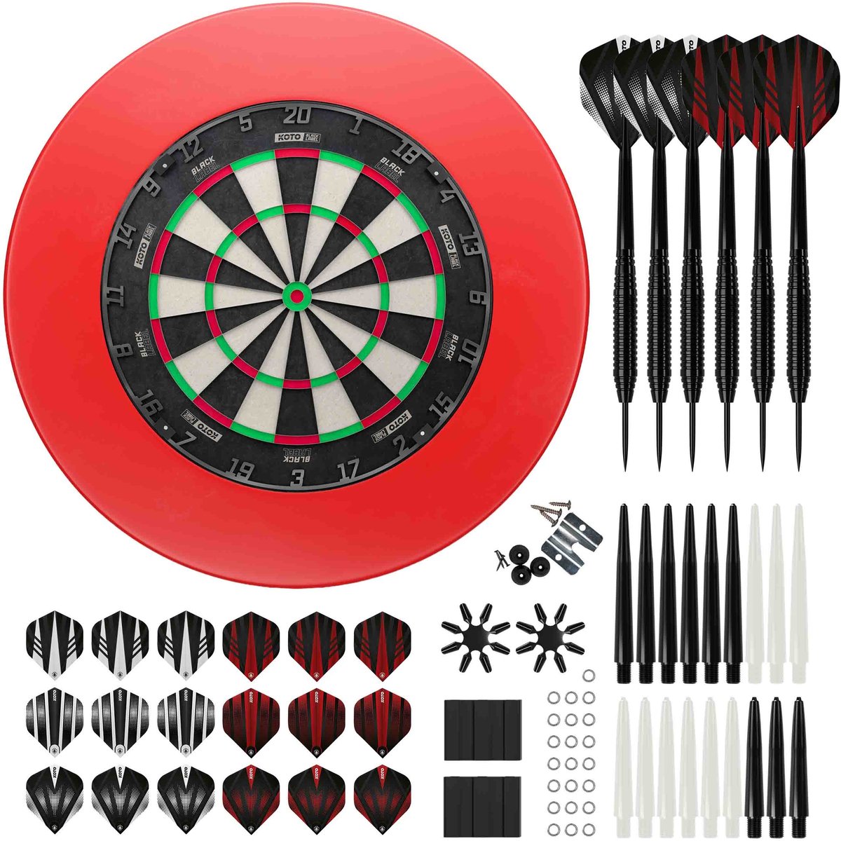 KOTO Black Label + PU Surround + 2 Sets KOTO Dartpijlen - 90-Pieces - Dartset Rood