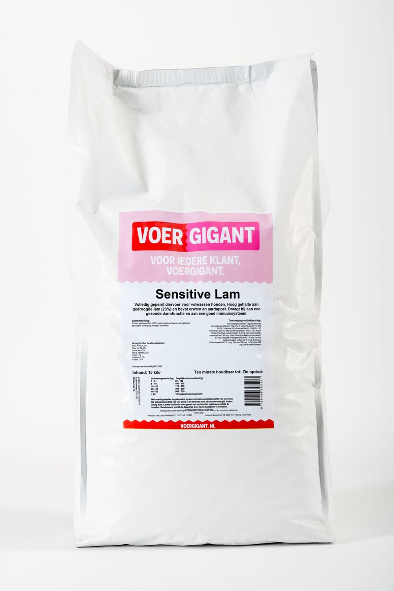 Voergigant Voergigant - Graanvrij hondenvoer - Sensitive Lam - 15 kg