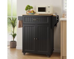 Bealife AK61 Keukenkar - Keukenkast met Werkblad en Wielen - 64 x 45 x 90 cm - Zwart