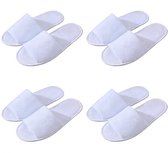 Hotel Slippers - 4 paar - Wegwerp Pantoffels - Gasten Sloffen - Hotelslippers - Sauna - Wellness - Spa - Badstof - Maat 43-44 - Antislip - geschikt voor bruiloften, feesten, thuis en op reis - wit