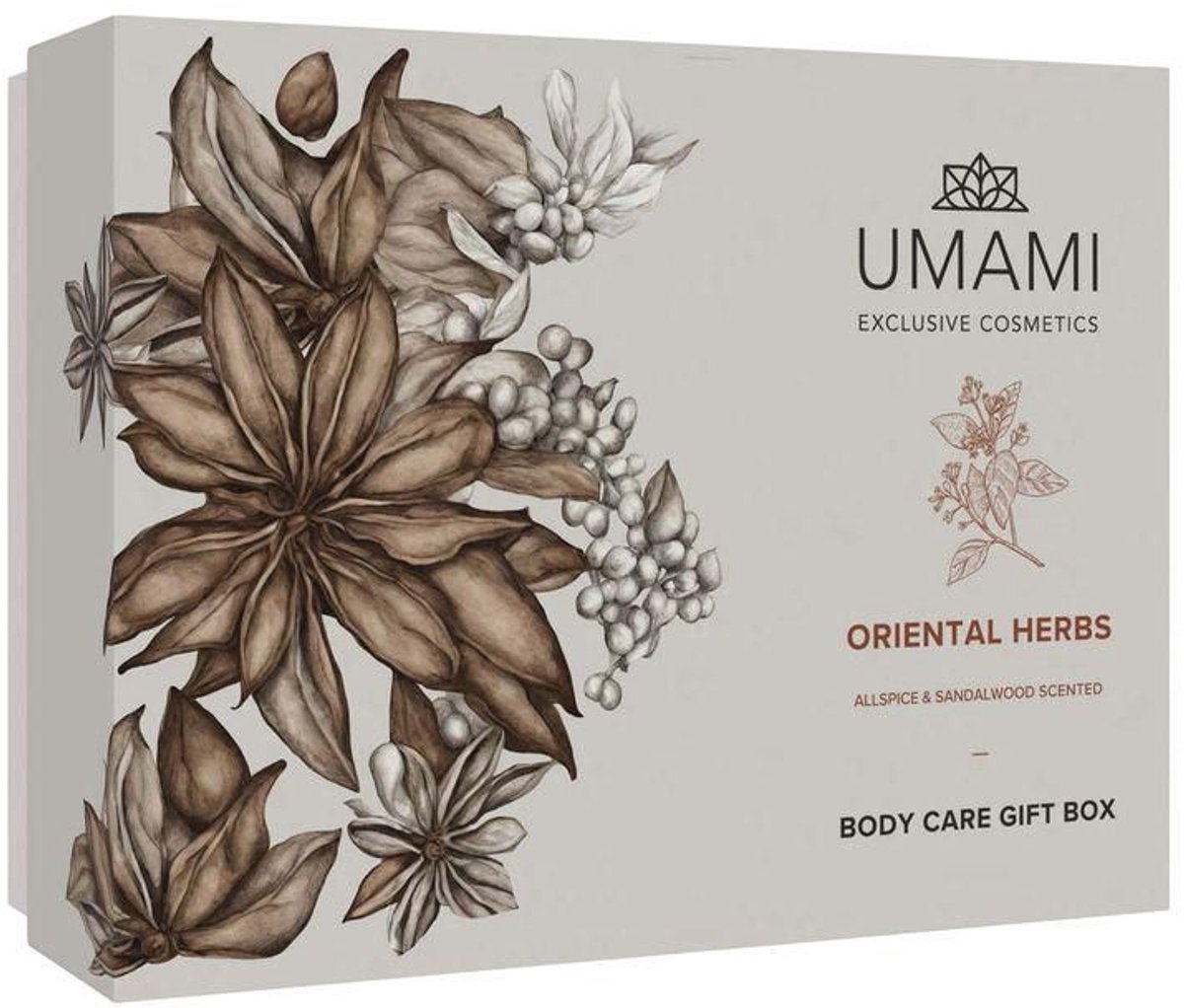 Umami Gift set - Geschenkset vrouwen - Cadeau voor vrouwen - Oriental Herbs- Body Care Giftset- 3 verzorgingsproducten - Sandalwood Cadeauset- Bodycréme, Handcréme en Bodymist - Geschenkset