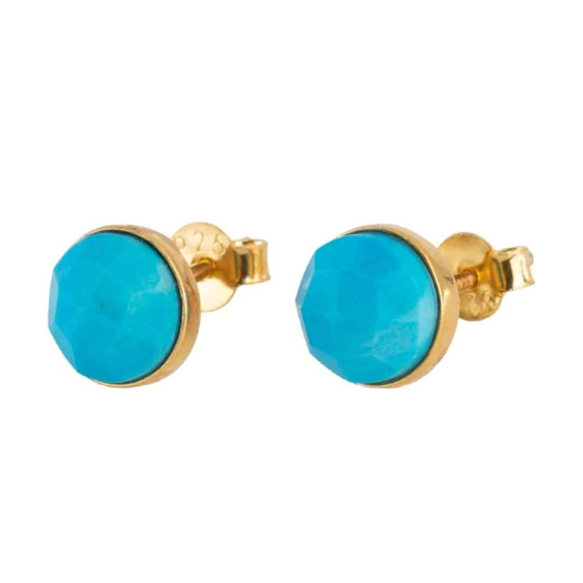 Studs oorbellen geboortesteen december turkoois facet - goud
