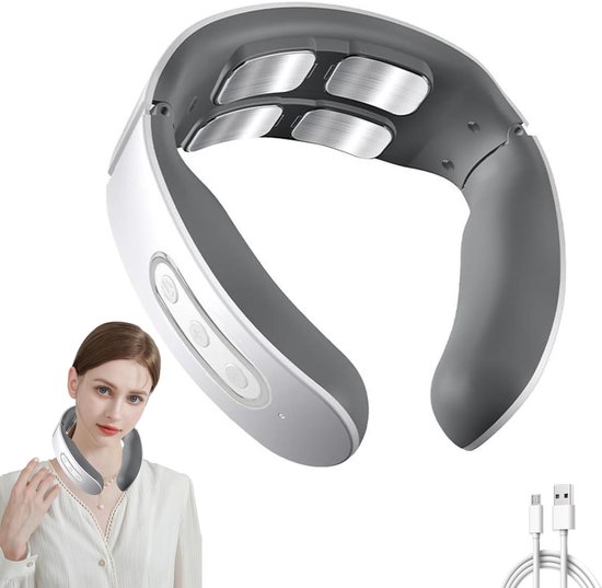 Massagekussen - Nekmassage apparaat - nekmassage - EMS nek massage - warmtefunctie - USB oplaadbaar - 6 modi - 9 snelheidsstanden - 4 massagekoppen - wit