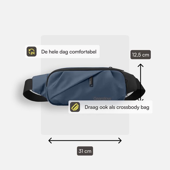 GearGlow® Hip Bag - Unisexe - Imperméable - Blauw - Également portable comme sac à bandoulière