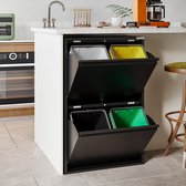 VEEHAUS - Clark - Prullenbak 4 compartiments - Poubelle 60 litres (4x 15L) - Zwart - Prullenbak 4 compartiments Tri des déchets - Poubelle Métal - Recyclage hygiénique - Prullenbak - Zwart
