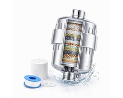 Universele Douchefilter 15 Lagen – Anti Kalk & Chloor – Shower Filter met Vitamine C – Voor Gezonde Huid & Zacht Haar – Inclusief Filter - Zilver