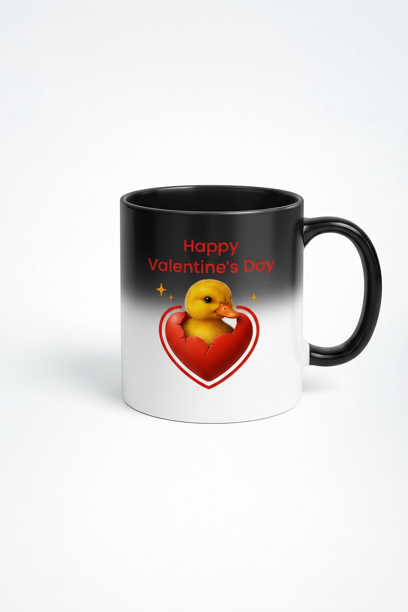 Valentijnsdag Magische Mok met Eendje in Hart - Happy Valentine's Day Cadeau