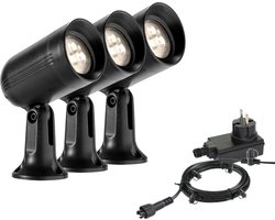 Garden Lights LED Tuinverlichting set Xiro van 3 Stuks - 8 meter - Warm Wit Licht - 12V Grondspots voor buiten met Stekker - IP44 Waterbestendig - Tuin Verlichting op Stroom 12 Volt - incl. trafo, kabel en schuifaansluiting - Buitenverlichting