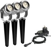 Garden Lights LED Tuinverlichting set Jard van 3 Stuks - 8 meter - Warm Wit Licht - 12V Grondspots voor buiten met Stekker - IP44 Waterbestendig - Tuin Verlichting op Stroom 12 Volt - incl. trafo, kabel en schuifaansluiting - Buitenverlichting