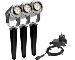 Garden Lights LED Tuinverlichting set Jard van 3 Stuks - 8 meter - Warm Wit Licht - 12V Grondspots voor buiten met Stekker - Buitenverlichting