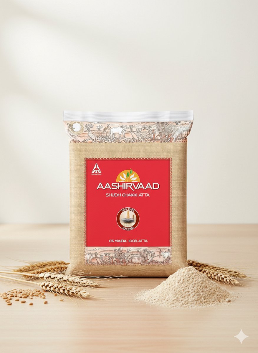 Aashirvaad Atta - 100% Zuivere Tarwemeel - Geen Maida - Voedzaam en Gezond - Ondersteunt Immuniteit - Zacht & Pluizig Rotis - Chakki Atta - 2 x 10 kg - Natuurlijk & Vol met Kajal Sticker