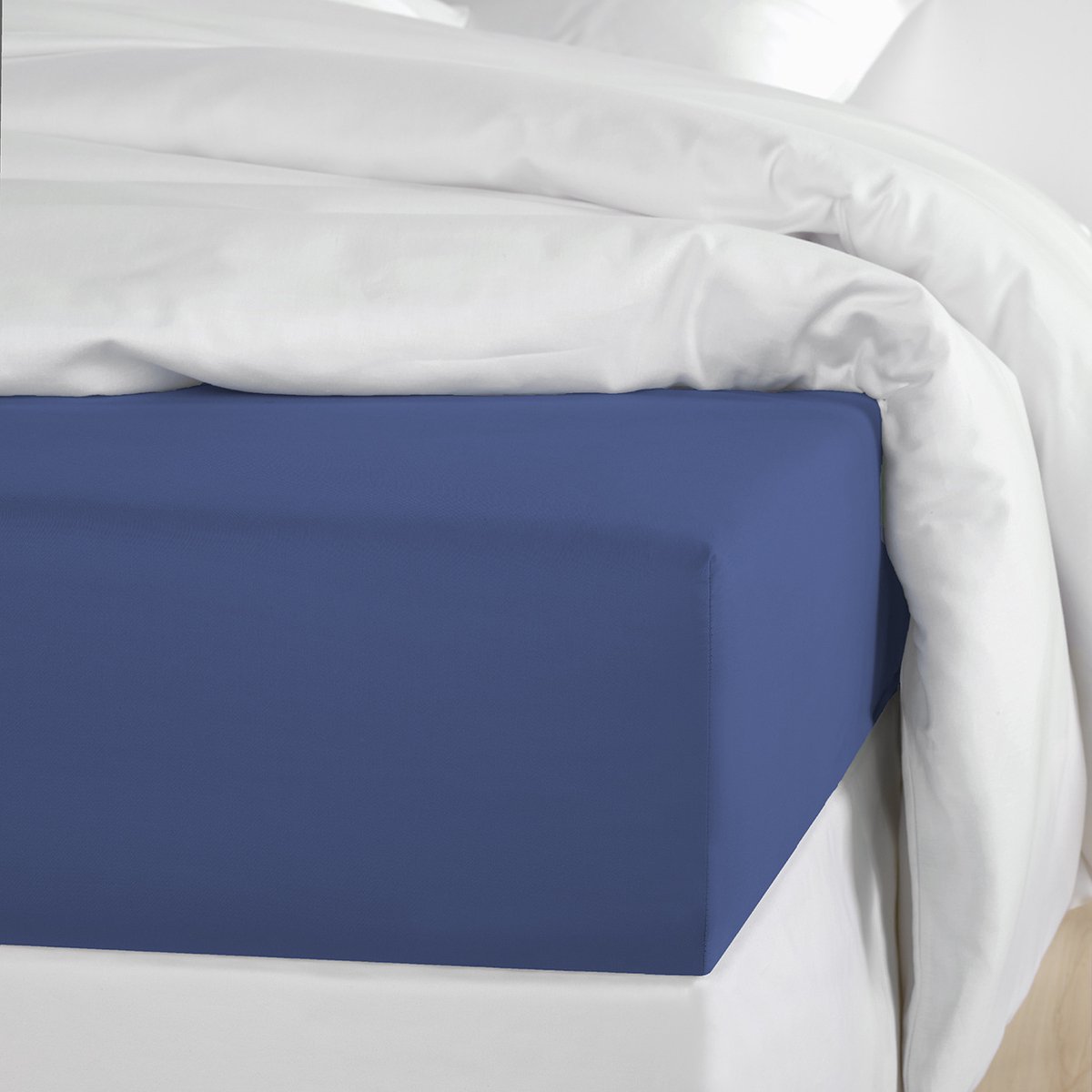 De Witte Lietaer Hoeslaken Olivia Blue Indigo - 90 x 200/220 x h 30 - Katoen Satijn