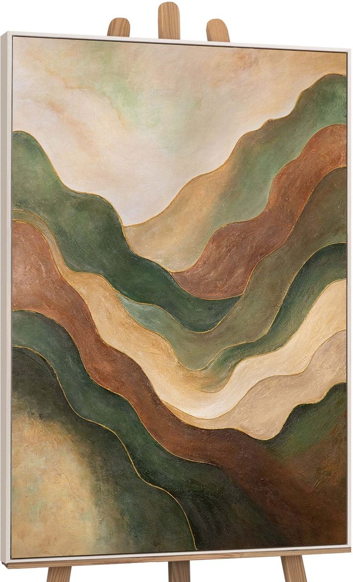YS Canvas schilderij handgeschilderd dance of the hills abstract – YS-Art Gallery – Luxe wanddecoratie voor woonkamer – Modern schilderij voor slaapkamer en hal Beige