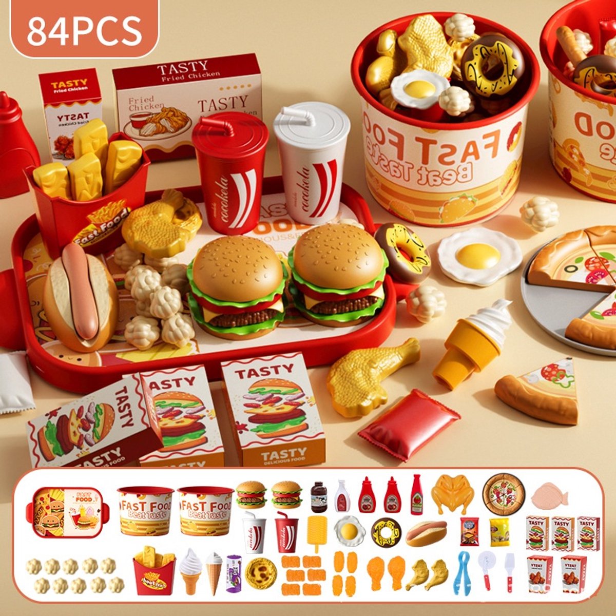 84-delige set/keukenaccessoires voor kinderen speelgoed/rollenspelspeelgoed van chef-kok voor kinderen/gesimuleerde hamburgerset/ontbijt fastfoodset/verjaardagscadeaus, vakantiecadeaus