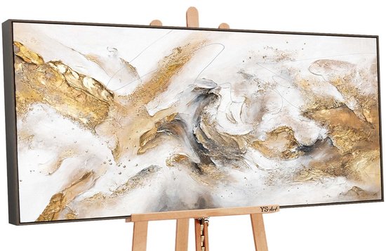 YS Peinture - Tableau sur toile peint à la main 100x50 cm - Décoration murale Art moderne - Or - Abstrait - Décoration murale salon - Décoration chambre - Accessoires de chambre - Tableau art moderne - tableaux abstraits sur toile Gris 100x50