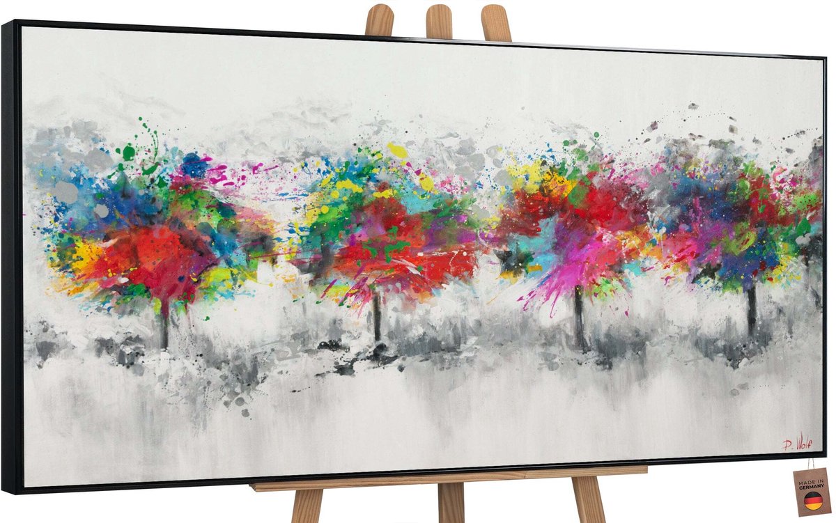YS Canvas schilderij groot handgeschilderd kleurrijk woud natuur bos – YS-Art Gallery – Frisse wanddecoratie voor woonkamer – Modern schilderij voor slaapkamer en hal Black