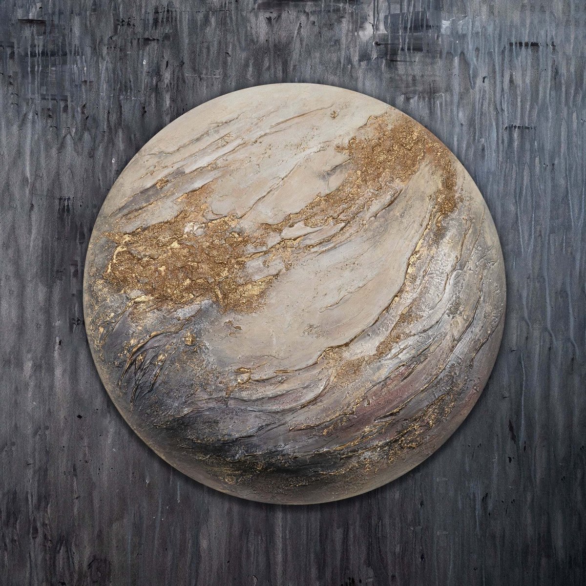 YS Canvas schilderij 90x90 cm handgeschilderd Sirius ster kosmisch – YS-Art Gallery – Stralende wanddecoratie voor woonkamer – Modern schilderij voor slaapkamer en kantoor Round