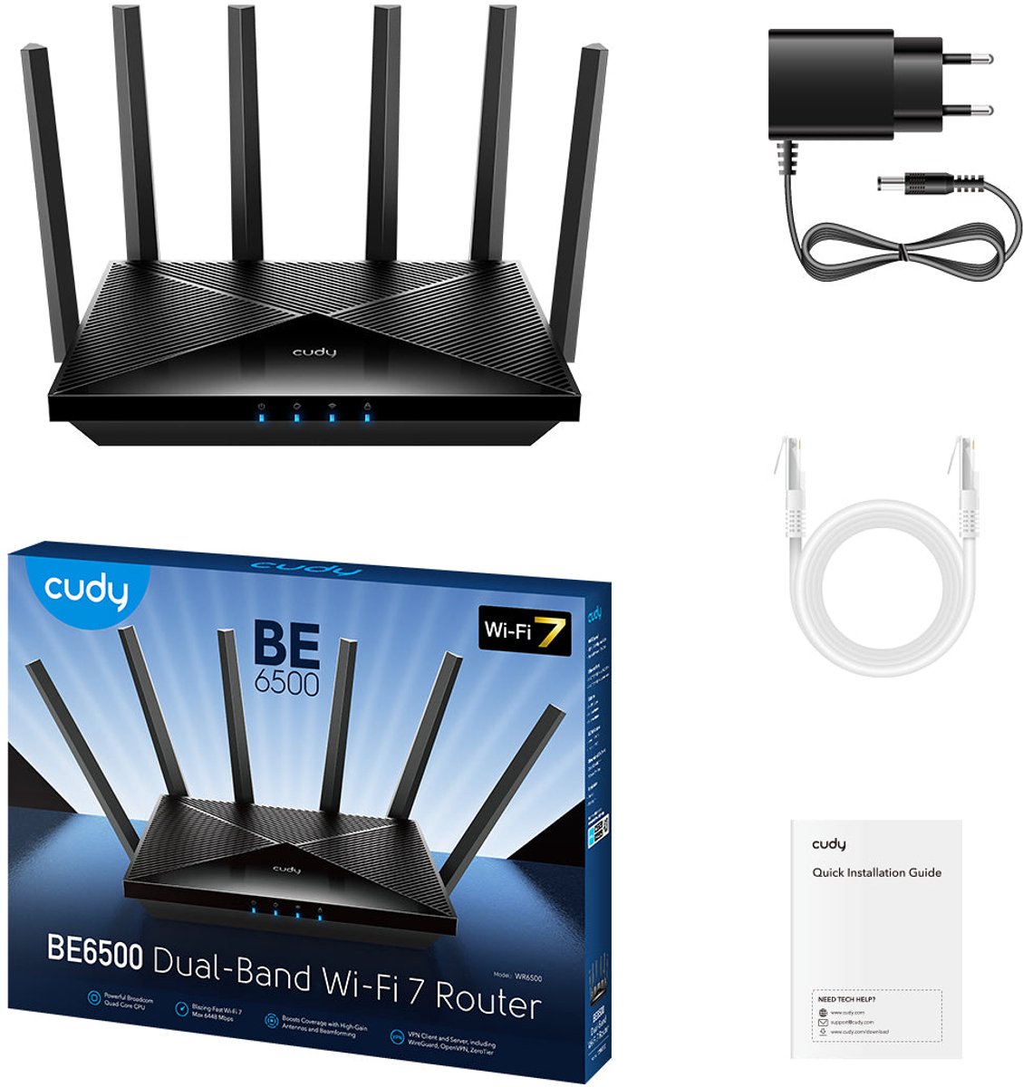 Cudy WR6500 draadloze router Gigabit Ethernet Dual-band (2.4 GHz / 5 GHz) Zwart