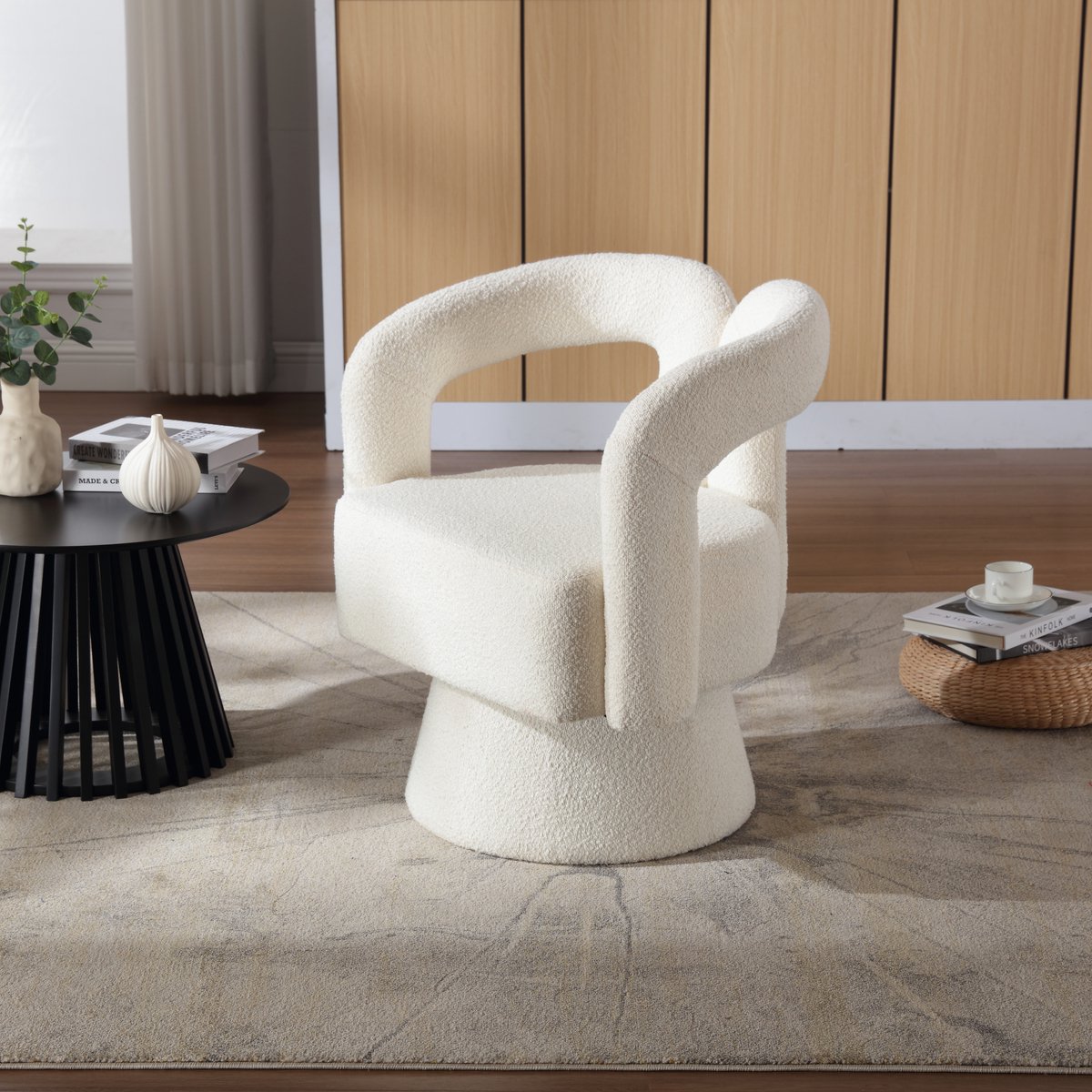 STILVORA Accentstoel - 360° Draaiend - Luxe Boucle - Voor Woonkamer, Slaapkamer en Kantoor - Beige