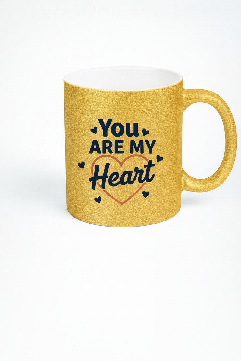 Gouden Glitter Mok 'You Are My Heart' - Liefdevolle Koffie Theemok Cadeau