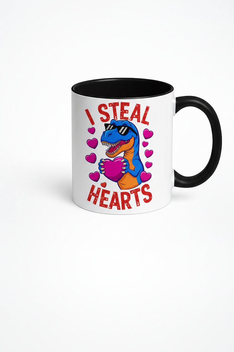 Grappige T-Rex 'I Steal Hearts' Mok - Dinosaurus Liefde Valentijn Cadeau
