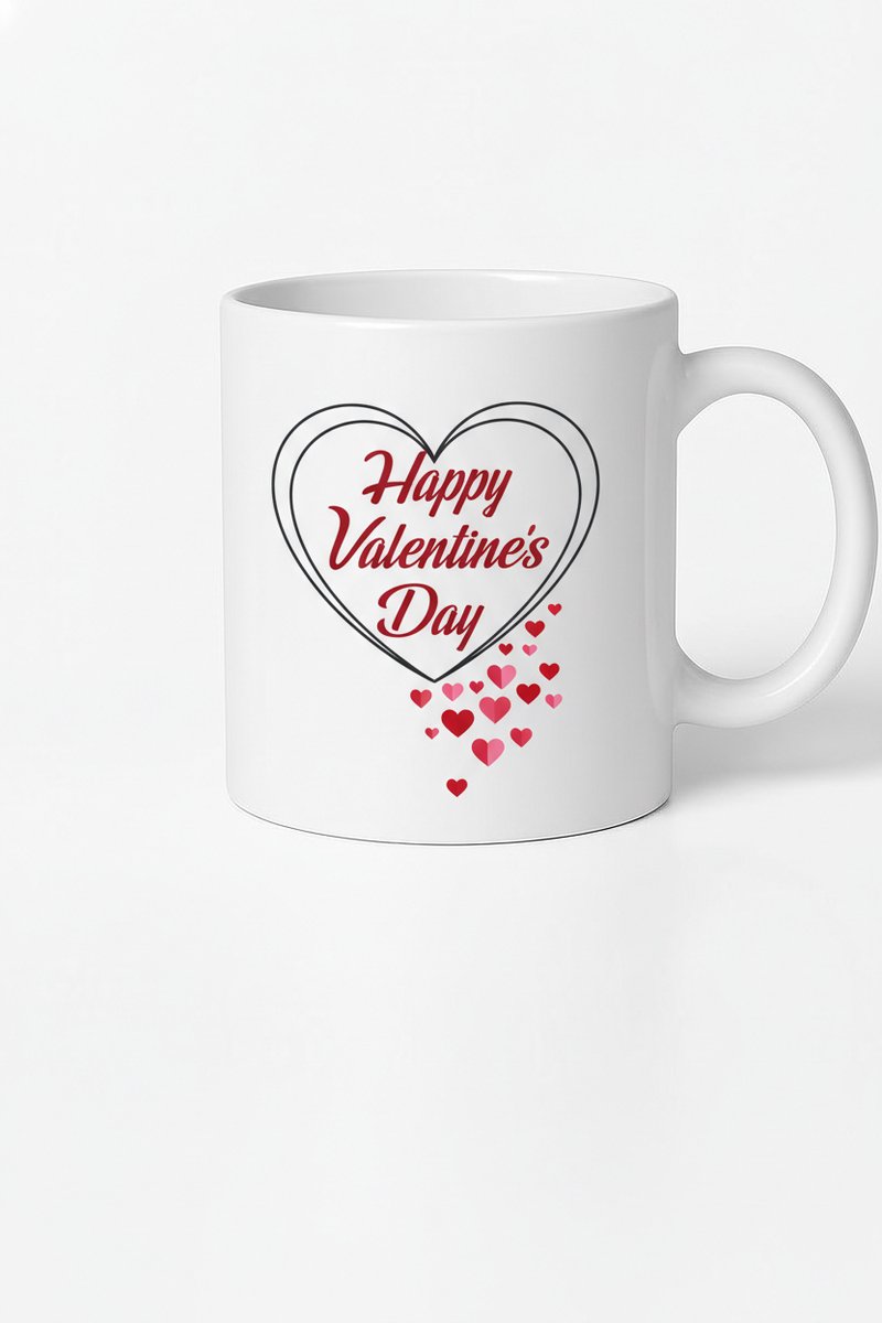 Happy Valentine's Day Mok met Hartjes - Romantisch Valentijn Cadeau