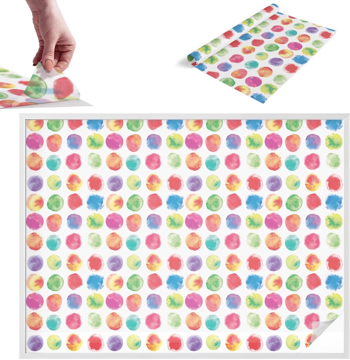 TULUP Raamfolie Anti inkijk - Kleurrijke cirkels Melkglas Folie - 200x146 cm - Veelkleurig Anti inkijk Raamfolie Glas in Lood - Zonwerende Raamfolie - Voor de slaapkamer, woonkamer en hal. - Privacy Folie Raam Glas in Lood veelkleurig - kleurrijke cirkels