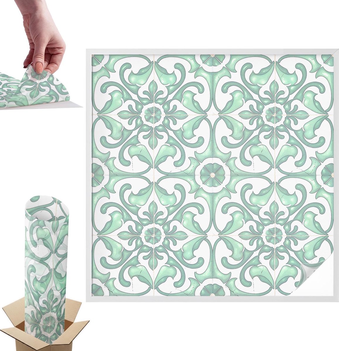 TULUP Raamfolie Anti inkijk - Groene symmetrie Anti inkijk Raamfolie - 100x100 cm - Groente Raamfolie Tegen inkijk - Zelfklevende Anti inkijk Folie Glas in Lood - Voor de badkamer, keuken en hal. - Zonwerende Raamfolie Glas in Lood Groente - Groene symmetrie