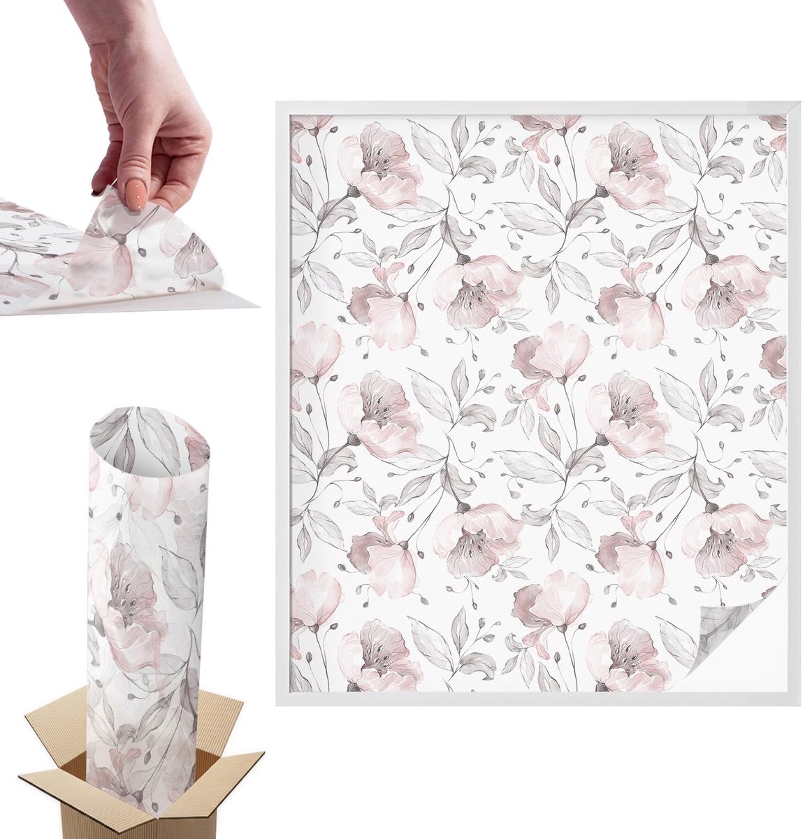 TULUP Raamfolie Anti inkijk - Rozenblaadjes Anti inkijk Raamfolie - 100x116 cm - Zwart-wit Raamfolie Tegen inkijk - Zelfklevende Anti inkijk Folie Glas in Lood - Voor de slaapkamer, woonkamer en hal. - Zonwerende Raamfolie Glas in Lood Zwart-wit - Rozenblaadjes