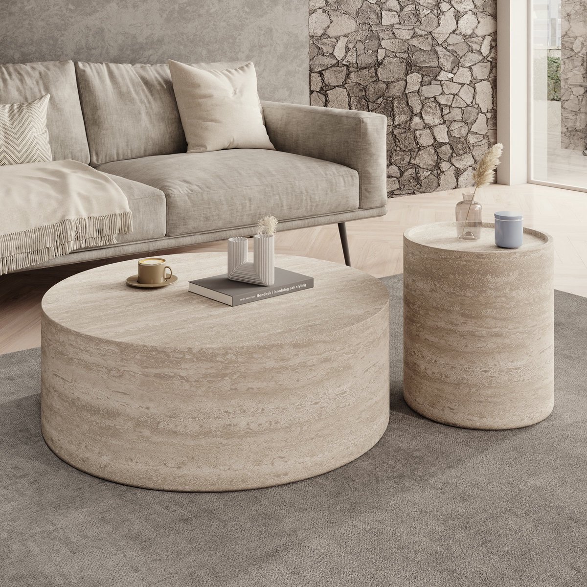 Meubella - Mesa - Salontafel set van 2 - Travertin