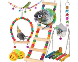 Somstyle Vogelspeelgoed Set - Vogel Schommel, Stok, Ladder en meer - Vogelkooi Speelgoed Parkiet & Papegaai - Multicolor