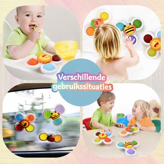 Jumalu® - Badspinners XL met Zuignap - Sensorisch Montessori Badspeelgoed - Fidget Spinners voor Baby’s & Peuters - 3 Stuks van Merkloos — afbeelding 5