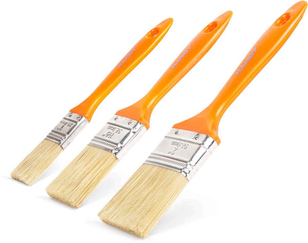Platte Verfkwast Set Kunststof 3-Delig – 1″ / 1,5″ / 2″ – Voor Water- En Oplosmiddelhoudende Verf, Lak En Beits – Voor Groot En Precisiewerk [11191B]
