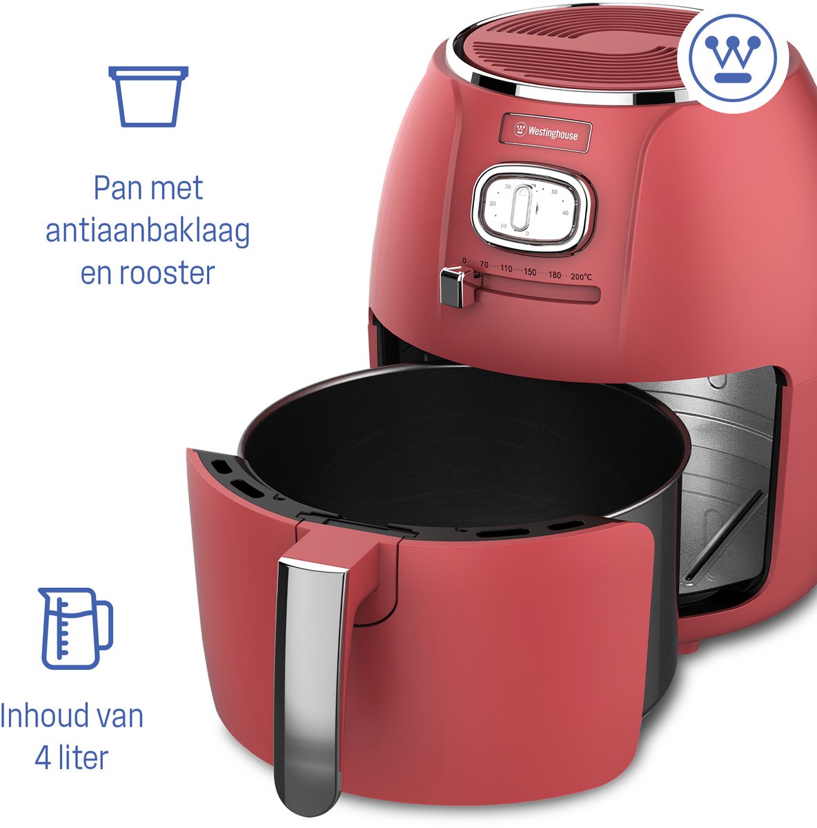 Megaprojects Retro Airfryer met Dubbele Lade 1500W 4L Rood - afbeelding 2
