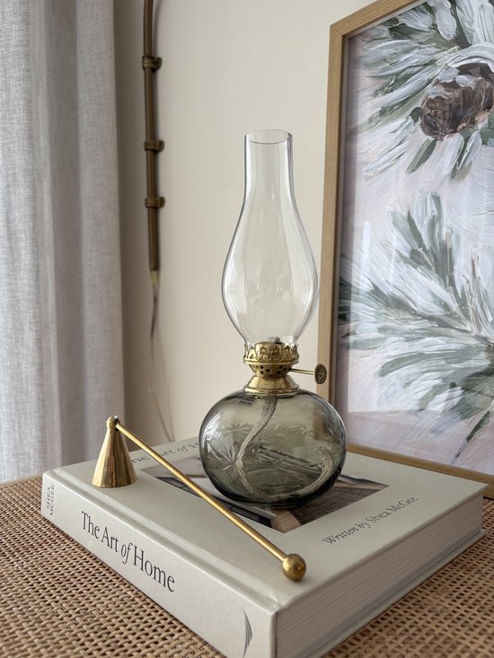 Strömshaga Groene glazen olielamp bloemmotief met messing brander 28cm x Ø11cm van Merkloos — afbeelding 4