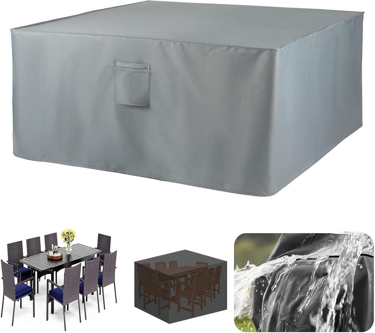 Famanu Tuinmeubelhoes Hoes Voor Tuintafel 222 x 178 x 63 cm, Scheurbestendig, Stofdicht, met Ventilatieopening Sofa Meubelhoes Waterdicht Rechthoekig Tuinmeubelhoes, Grijs