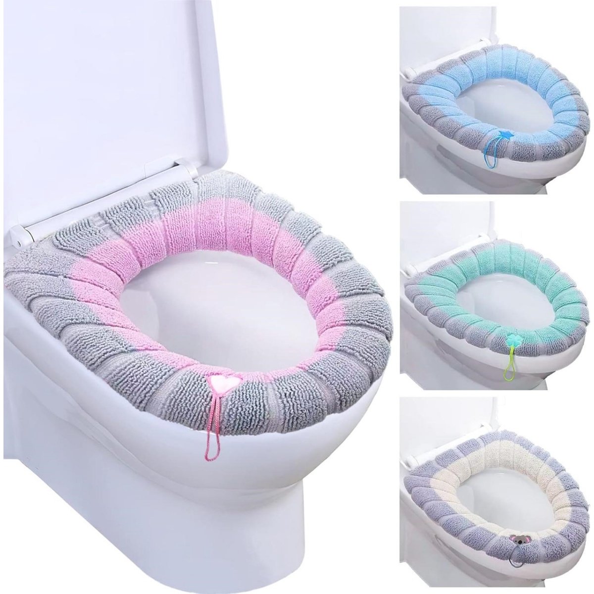 longziming -4-delige Toiletbrilhoes Set – Wasbaar & Herbruikbaar – Met Handvat – Zachte Warme Microvezel – Winter Comfort – Geschikt voor de Meeste Ovale Toiletten