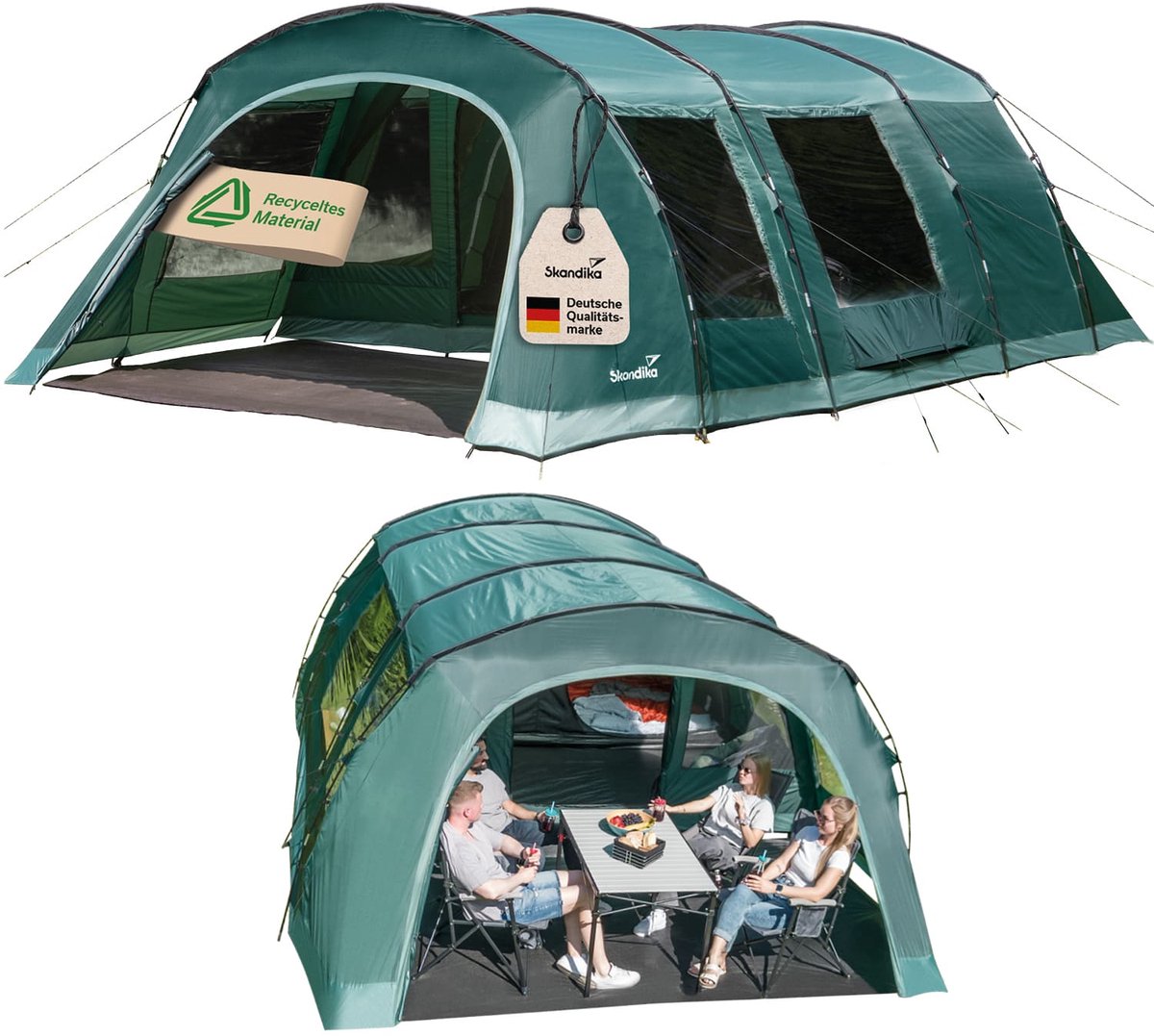 Skandika tunneltent Kaupanga 6 Protect - XL familietent voor 6 personen, waterdicht, 3000 mm waterkolom, donkere slaapcabine, 210 cm stahoogte, voortent | grote kampeertent, festivaltent voor 6 personen
