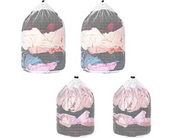 Waszak - 4 Stuks - Wasnet - Packing Cubes - Kledingzakjes - Waszak met trekkoord - Herbruikbare waszak - Geschikt voor Babykleding, Bh's, Ondergoed, Sokken, Shirts - 30 x 40 cm - Wit
