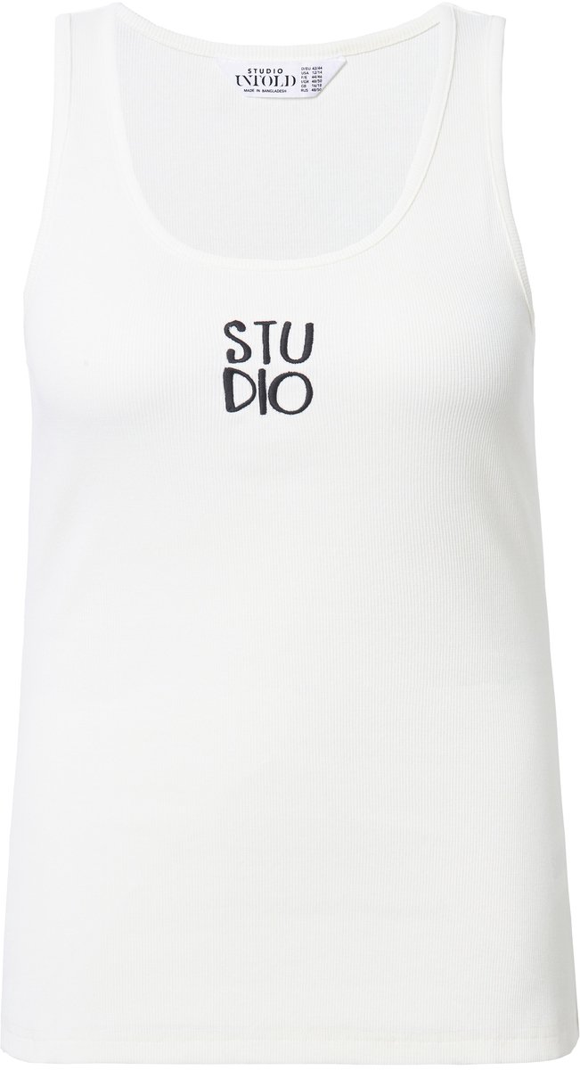 Studio Untold - Dames - Ribtop slim basic shape borduursel - Off-white - Maat 50+
