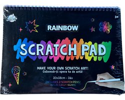 Craft Universe - Regenboog Kras Papierblok Samen met 2 Kraspennen - Rainbow Scratch Pad 24 stuks x 20 x 28 cm – Creatief Krasboek voor Kinderen (3+)